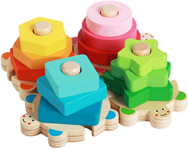 EcoToys Pilares en Forma de Tortuga de Colores | Educativo y Creativo - Juguete de Madera Educativo para Niños